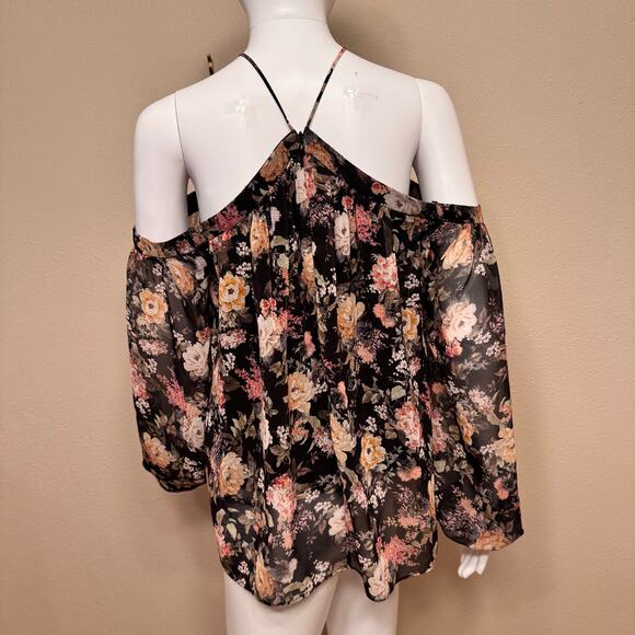 Bailey 44 Floral Cold Shoulder Halter Blouse Romantic Women Size Medium Coquette - Picture 6 of 13